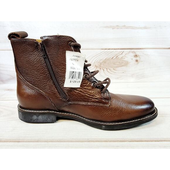 Saks Fifth Avenue Side Zip Leather Ankle Boots Mens 9.5 M Brown Brazil NWT